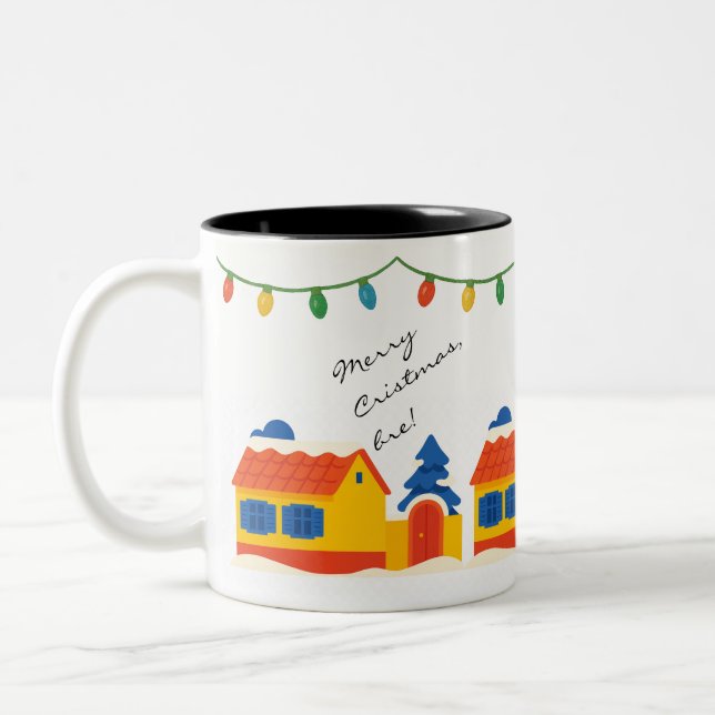 Caneca De Café Em Dois Tons Feliz Natal, Bre! Aldeia Casa Romena  (Esquerda)