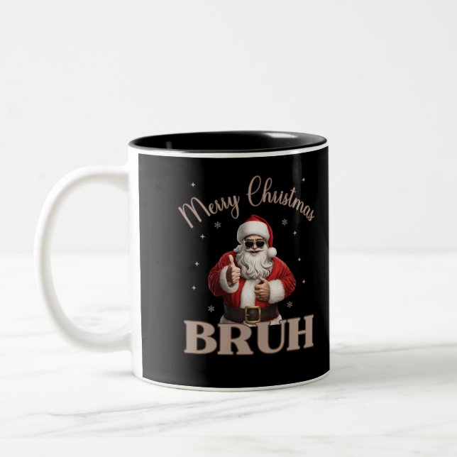 Caneca De Café Em Dois Tons Feliz Natal BRUH Engraçado design (Esquerda)