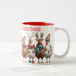 Caneca De Café Em Dois Tons Feliz Natal Cacarejando - Linha de Coro de Frangos