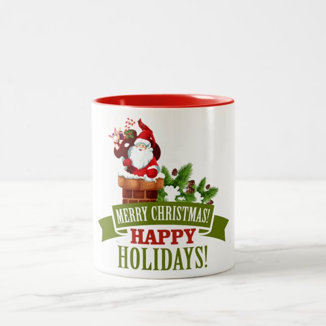Caneca De Café Em Dois Tons Feliz Natal Clássico Mug (Centro)