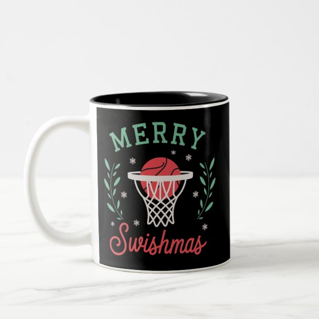 Caneca De Café Em Dois Tons Feliz Natal com Basquete Esportes de Natal  (Esquerda)