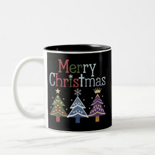 Caneca De Café Em Dois Tons Feliz Natal Cruz Árvore de Natal Retro