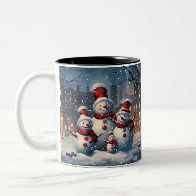Caneca De Café Em Dois Tons Feliz Natal da Família Snowman (Esquerda)
