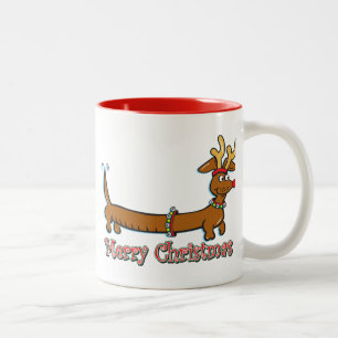 Caneca De Café Em Dois Tons Feliz Natal Dachshund
