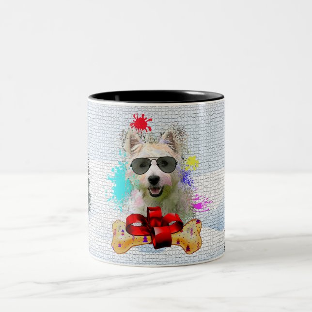 Caneca De Café Em Dois Tons Feliz Natal de Cachorro Mestiço (Centro)