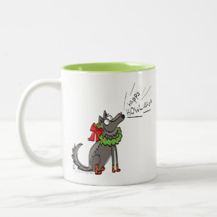 Caneca De Café Em Dois Tons Feliz Natal do Lobo Engraçado Feriado