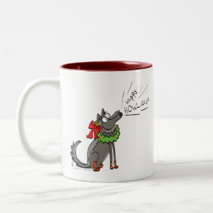 Caneca De Café Em Dois Tons Feliz Natal do Lobo Engraçado Feriados