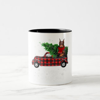 Caneca De Café Em Dois Tons Feliz Natal Doberman Pinscher Red Truck Xmas