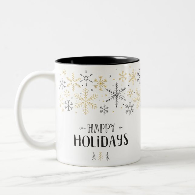 Caneca De Café Em Dois Tons Feliz Natal Doodle Fúria de inverno Arte Floco de  (Esquerda)