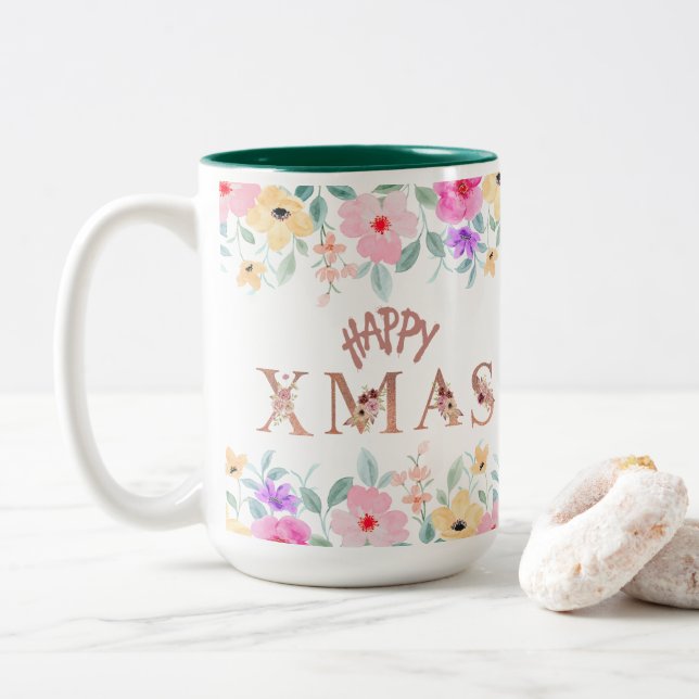 Caneca De Café Em Dois Tons Feliz Natal Elegante (Com Donut)