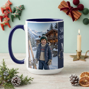 Caneca De Café Em Dois Tons Feliz Natal Esquiar Todo o Dia Foto Alpina Azul Ma