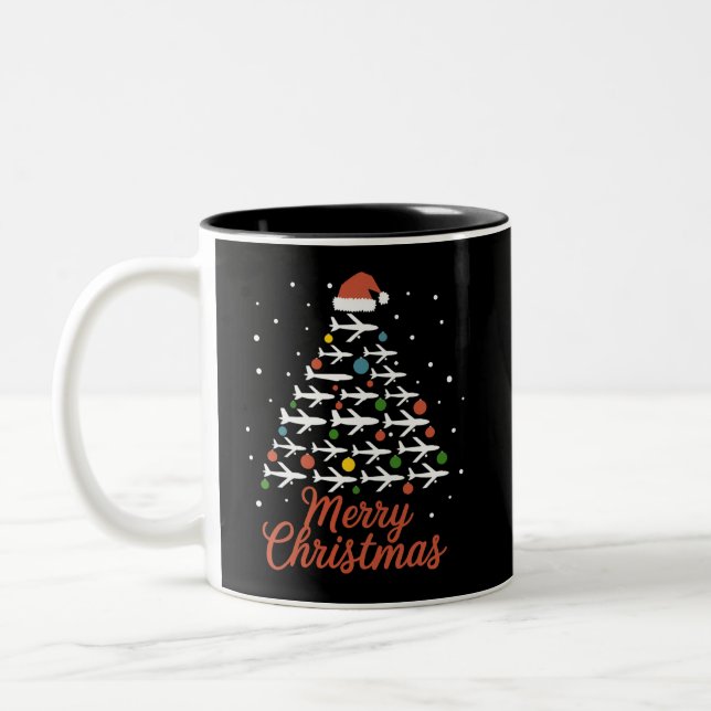 Caneca De Café Em Dois Tons Feliz Natal Férias em Árvore de Avião (Esquerda)