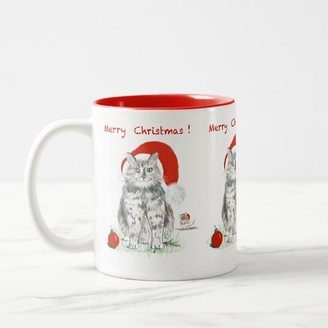 Caneca De Café Em Dois Tons Feliz Natal Gato e Mouse Mug (Esquerda)