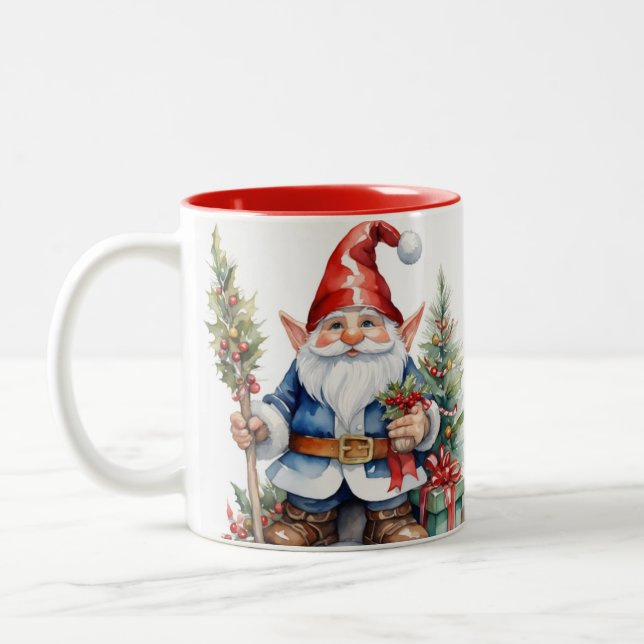 Caneca De Café Em Dois Tons Feliz Natal Gnomo Coffee Mug, (Esquerda)