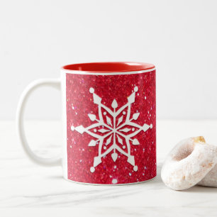 Caneca De Café Em Dois Tons "Feliz Natal" - Lâmpadas de Neve Vermelha Elegant