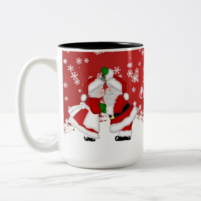 Caneca De Café Em Dois Tons Feliz Natal MistletoPapais noeis Mug (Esquerda)