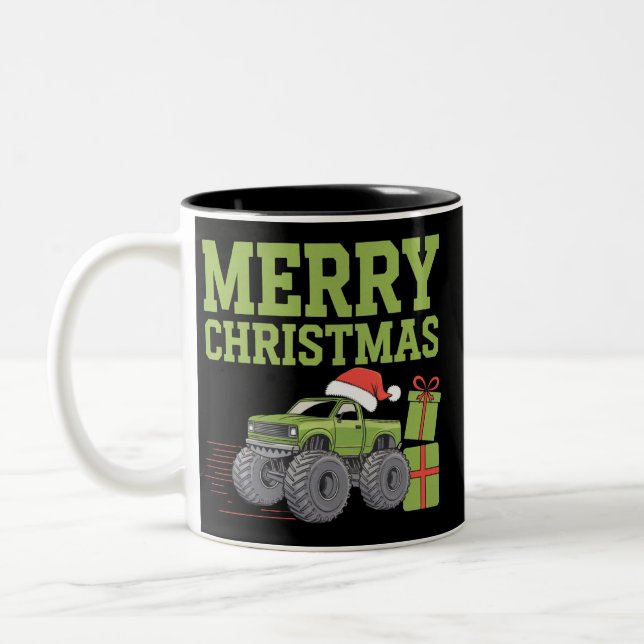 Caneca De Café Em Dois Tons Feliz Natal Monstro Truck Toddler Boys Xmas (Esquerda)