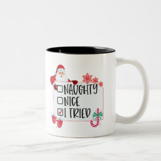 Caneca De Café Em Dois Tons Feliz Natal, Naughty Nice, tentei