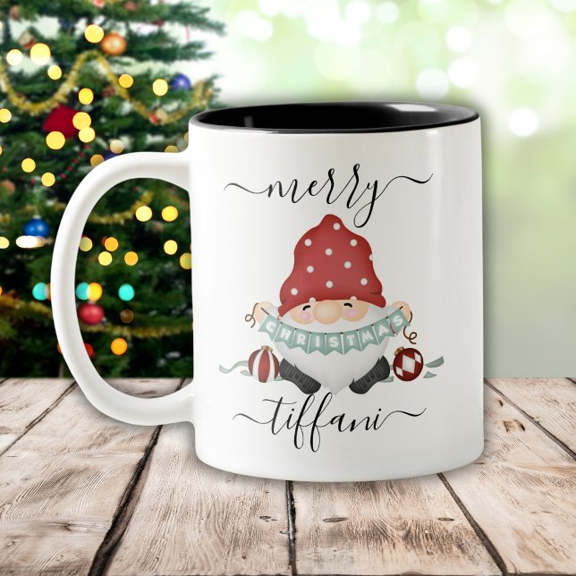 Caneca De Café Em Dois Tons Feliz Natal Nórdico Gnomo Personalizável (Criador carregado)