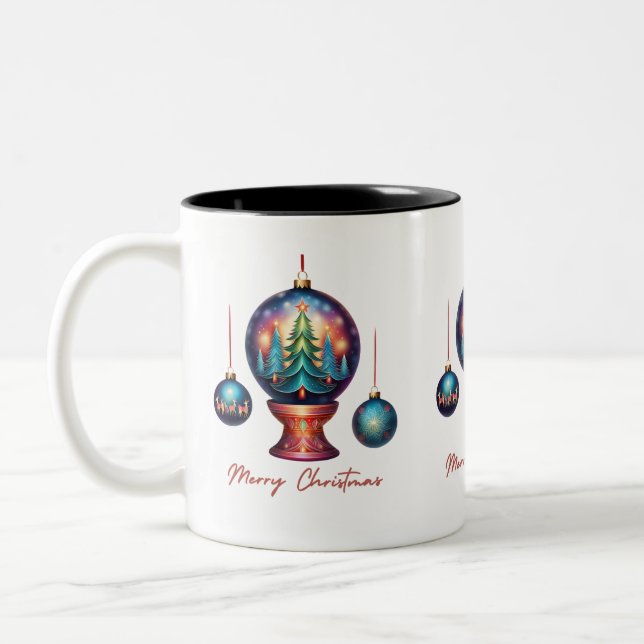 Caneca De Café Em Dois Tons Feliz Natal Ornaments (Esquerda)