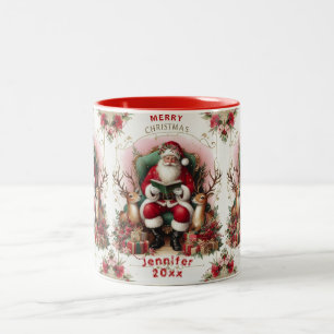 Caneca De Café Em Dois Tons Feliz Natal Papai Noel Lendo Reenas