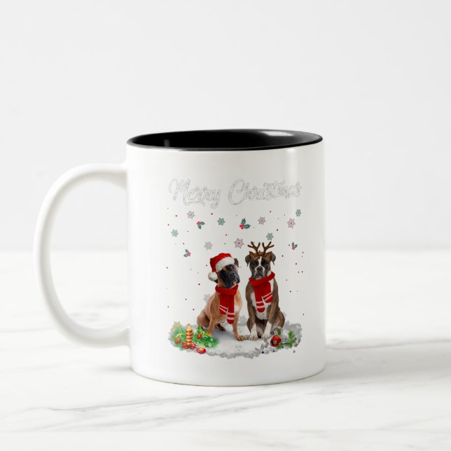 Caneca De Café Em Dois Tons Feliz Natal Papais noeis Boxer Dog Gift Xmas (Esquerda)