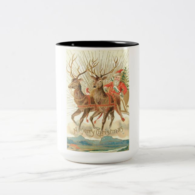 Caneca De Café Em Dois Tons Feliz Natal (Papais noeis e sua Reindeer) (Centro)