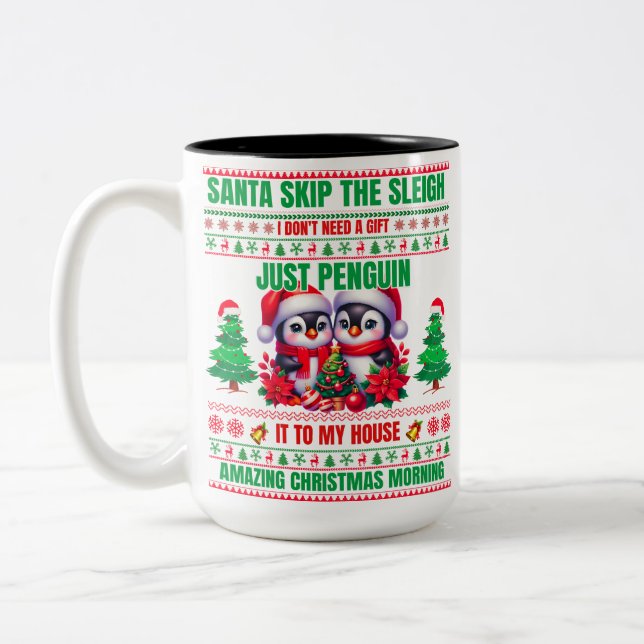 Caneca De Café Em Dois Tons Feliz Natal Para Pinguins Presentes (Esquerda)