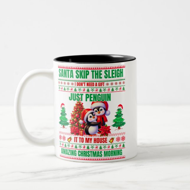 Caneca De Café Em Dois Tons Feliz Natal Para Pinguins Presentes (Esquerda)