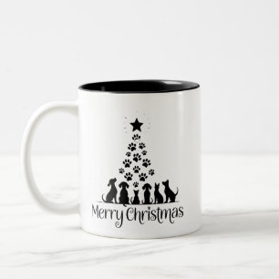 Caneca De Café Em Dois Tons Feliz Natal Paw Tree Amante de Cachorro Amante de