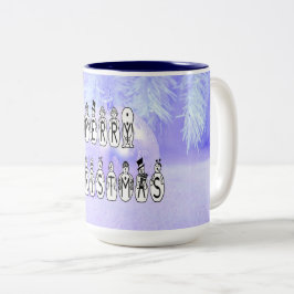 Caneca De Café Em Dois Tons Feliz Natal, Pessoas de neve, neve azul