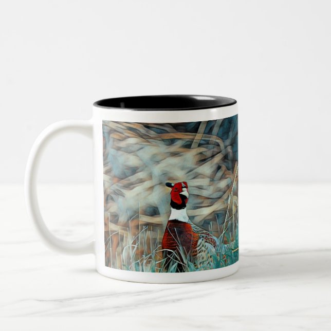 Caneca De Café Em Dois Tons Feliz Natal Pheasant de pescoço de anéis (Esquerda)