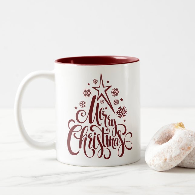Caneca De Café Em Dois Tons Feliz Natal Red Modern (Com Donut)