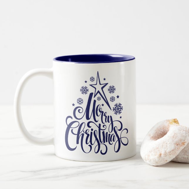 Caneca De Café Em Dois Tons Feliz Natal - Script Moderno (Com Donut)