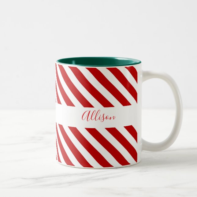 Caneca De Café Em Dois Tons Feliz Natal Stripes (Direita)