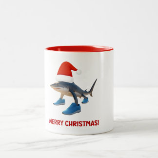 Caneca De Café Em Dois Tons Feliz Natal Tralalero Tralala – Papai Noel Tubarão