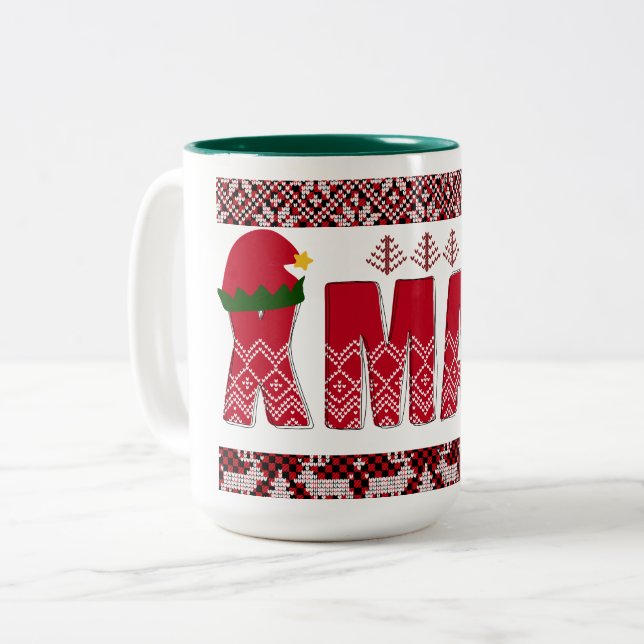 Caneca De Café Em Dois Tons Feliz Natal, Trendy Elegant (Frente Esquerda)