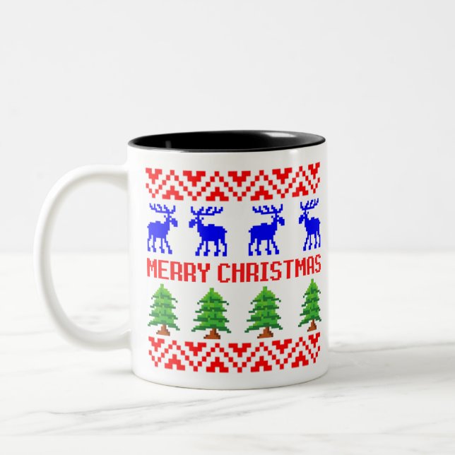 Caneca De Café Em Dois Tons Feliz Natal Ugly Sweater (Esquerda)