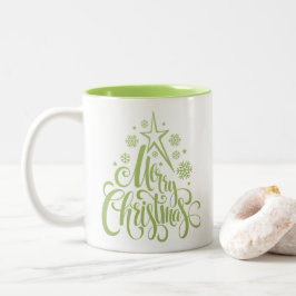 Caneca De Café Em Dois Tons Feliz Natal Verde Moderno