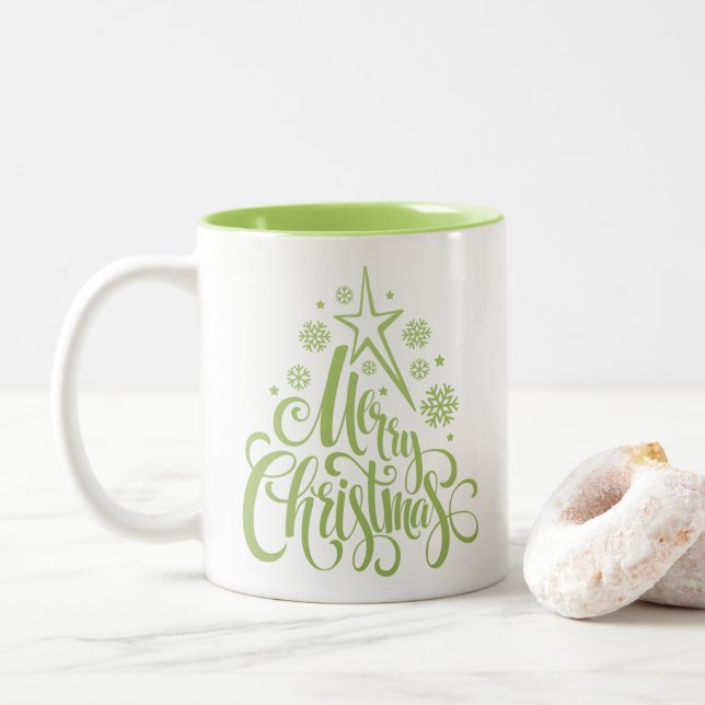 Caneca De Café Em Dois Tons Feliz Natal Verde Moderno (Com Donut)