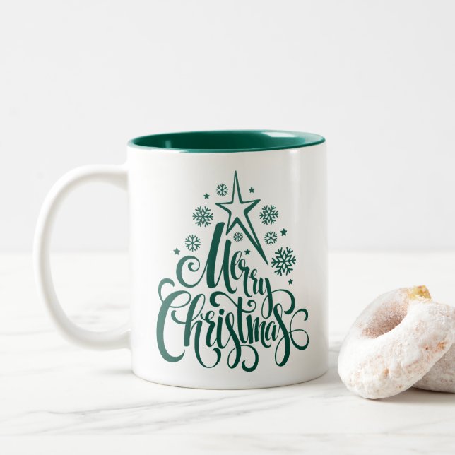 Caneca De Café Em Dois Tons Feliz Natal Verde Moderno (Com Donut)