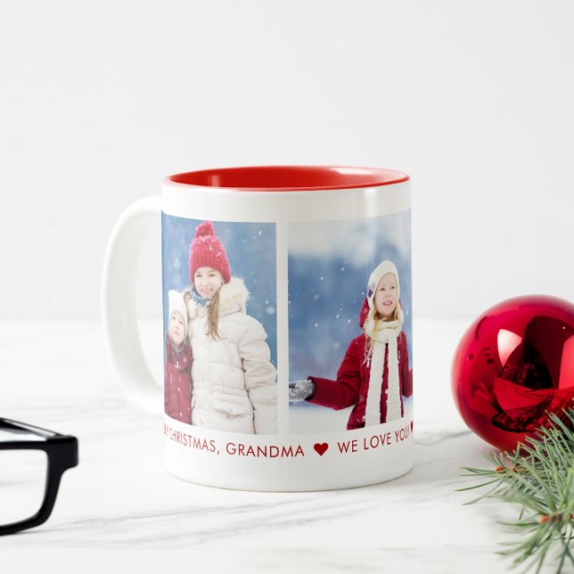 Caneca De Café Em Dois Tons Feliz Natal Vovó 3 Foto Personalizada Mug de Café (Criador carregado)