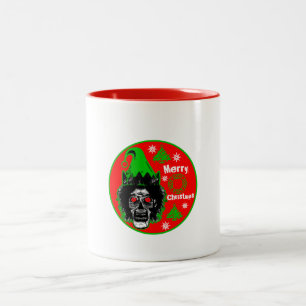 Caneca De Café Em Dois Tons Feliz Natal Zombie Red Eyes Estilo 2