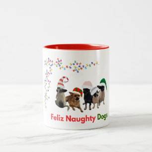 Caneca De Café Em Dois Tons Feliz Naughty Dogs Christmas Mug