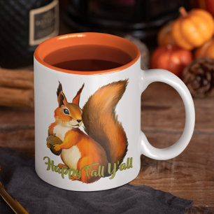 Caneca De Café Em Dois Tons Feliz Outono para Todos Citação e Motivo de Abóbor
