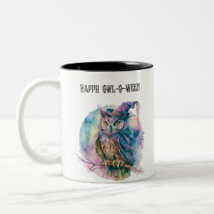 Caneca De Café Em Dois Tons Feliz Owl-O-Ween Coruja Divertido Assustador e Sin