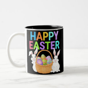 Caneca De Café Em Dois Tons Feliz Páscoa 2025  Ovos Coelho Coelhinho Fofo