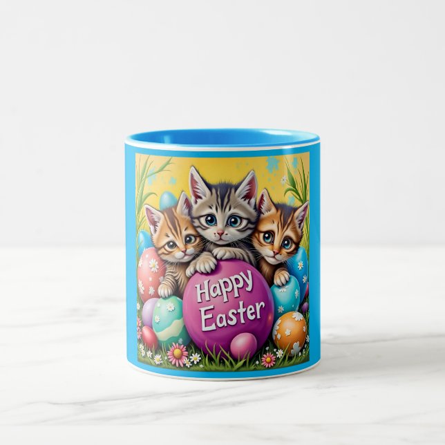 CANECA DE CAFÉ EM DOIS TONS ~ FELIZ PÁSCOA KITTENS ~   (Centro)