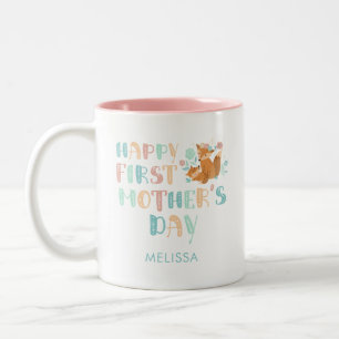 Caneca De Café Em Dois Tons Feliz Primeiro Dia das Mães Boho Chic Personalizad