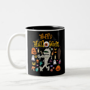 Caneca De Café Em Dois Tons Feliz Retro Assustador de Halloween